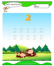 2 Rakamı Çizgi Çalışmaları Çalışma Sayfaları